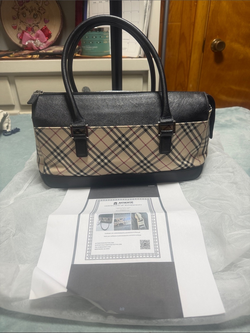 Classic Plaid Top-Handle Tote - Black & Beige